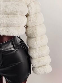 SHEIN ICON Casual Sexy Short Faux Fur Jacket - Khaki - View 4