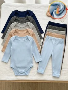 Vintaside Kids 5件組幼兒男嬰緊身褲 可愛嬰兒藍、海軍藍、卡其色、灰色 素色彈性腰頭 加厚款 適合假期戶外秋季保暖慢跑基礎款 - 彩色 - 查看 5