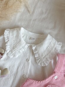 SHEIN Vintaside Kids 女嬰 2件組甜美兔裝飾燈芯絨無袖洋裝搭配蕾絲大領長袖襯衫 中厚度套裝 春秋派對穿著 - 粉色 - 查看 10