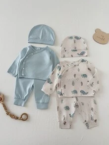 SHEIN Vintaside Kids Newborn Baby Round Neck Long Sleeve Top And Pants Casual Daily Outfit - Multicolor - View 7