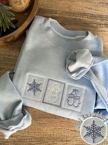 Resyla Women's Plus Size Round Neck Drop Shoulder Long Sleeve Sweatshirt - Baby Blue - View 1