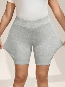 SHEIN LUNE 3件套加大码黑色、灰色、白色休闲打底裤/短裤，夏季女装加大码夏季三件套不对称高腰打底裤，黑色、灰色和白色，适合骑行打底短裤，休闲夏季时尚休闲装，女士骑行短裤，女士弹力短裤，女士罗纹骑行短裤，加大码骑行短裤，高腰骑行短裤，女士高腰短裤，女士骑行短裤，女士运动短裤 - 彩色 - 查看 5