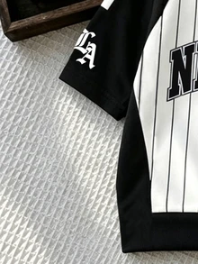 2件組小男孩英倫學院風英文標語印花時尚圓領短袖T恤與運動長褲套裝，適合假期聚會與派對，舒適休閒，春夏必穿時尚休閒穿搭，春夏街頭風，戶外休閒穿著，返校派對，適合戶外野餐 - 黑色 - 查看 5