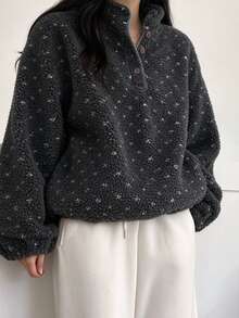 FRIFUL Women's Fluffy Fleece Sweatshirt With Polka Dot Pattern, Urban Renaissance Street Style, Casual Fashion, Creative Personalized Streetwear - Grey - View 2