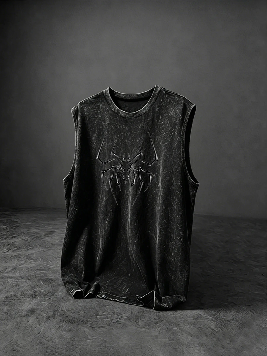Sport MetroGents Tank Top Olahraga Pria Motif Laba-laba, untuk Gym - Hitam - View 1
