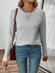 SHEIN PariChic Women's Autumn/Winter New Round Neck Loose Casual Oversized Pullover Sweater Fall Cloth For Women - Light Grey - View 4