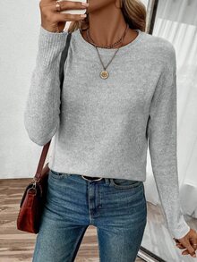 SHEIN PariChic Women's Autumn/Winter New Round Neck Loose Casual Oversized Pullover Sweater Fall Cloth For Women - Light Grey - View 3