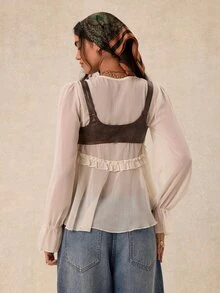Easelle Vintage Bohemian Cropped Tassel Tank Top - Grey - View 3