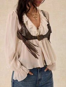 Easelle Vintage Bohemian Cropped Tassel Tank Top - Grey - View 7