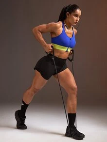 Powerista 女款拼色休閒運動內衣 藍黃配色 高支撐 健身訓練 運動跑步 日常戶外 外出 健身時尚休閒 - 藍色 - 查看 6