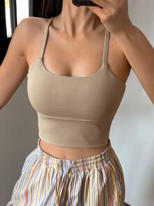 DAZY Women's Everyday Fitness Sports Bra, Soft Compression,Back To School Clothes Lingerie For Women - Khaki - View 4