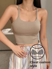 DAZY Women's Everyday Fitness Sports Bra, Soft Compression,Back To School Clothes Lingerie For Women - Khaki - View 5