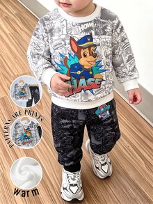 SHEIN | PAW Patrol 2件組男嬰休閒可愛卡通小狗印花時尚圓領長袖衛衣與運動長褲套裝，適合秋冬穿著 - 彩色 - 查看 1