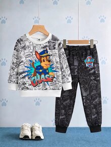 SHEIN | PAW Patrol 2件組男嬰休閒可愛卡通小狗印花時尚圓領長袖衛衣與運動長褲套裝，適合秋冬穿著 - 彩色 - 查看 4