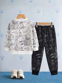SHEIN | PAW Patrol 2件組男嬰休閒可愛卡通小狗印花時尚圓領長袖衛衣與運動長褲套裝，適合秋冬穿著 - 彩色 - 查看 2
