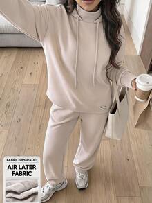 Solavon Women's Long Sleeve Hooded Drawstring Jogger Modest Athleisure Sports 2 Pieces Set Loungewear Tracksuit Fall Gym Workout Yoga Beige - Apricot - View 10