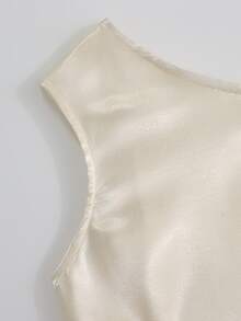SHEIN PariChic 女款優雅緞面雙層荷葉邊飾無袖吊帶背心，適合春夏季出遊、度假與約會 - 杏色 - 查看 7
