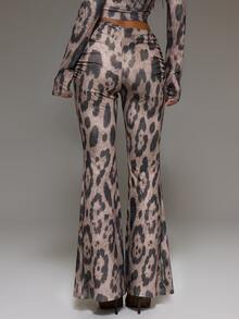 MUSERA Leopard Print Ruched Low Waist Trouser Pants Fall Autumn Winter Elegant Sexy Vintage New Year Christmas Women Clothing Evening - Multicolor - View 4