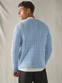 SWAVVY Men's Fashion Casual Daily Loose Knit Long Sleeve Cable Knit Sweater, For Fall, Winter, Spring - Baby Blue - View 2