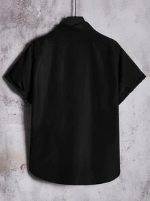 SWAVVY Kemeja Pria Tombol Depan Blok Warna Huruf Casual - MultiWarna - View 2