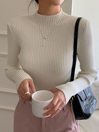 DAZY Mock Neck Ribbed Knit Sweater,Long Sleeve Tops,Fall Clothes
