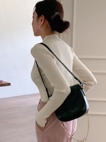 DAZY Mock Neck Ribbed Knit Sweater,Long Sleeve Tops,Fall Clothes - Beige - View 2