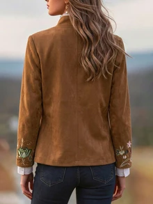 SHEIN Women's New Autumn/Winter Bohemian 1920 Vintage Elegant Casual Style Brown Embroidered Jacket Holiday Going Out Fancy Formal - Brown - View 3