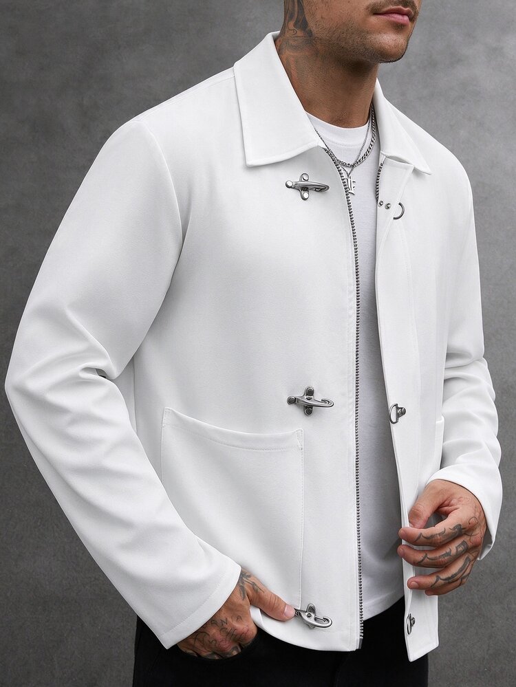 SLATEMANN Men's Casual Streetwear Versatile Jacket For Fall Vacation Club Office Workwear White Streetwear - White - View 4