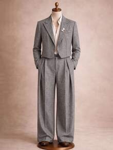 AKNOTIC Men's Woven Fashion Daily Young Casual Loose Long Sleeve Blazer And Elastic Straight Leg Pants 2 Pieces Set Halloween Winter Party Autumn  - Coffee Brown - View 2