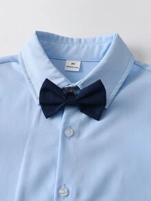 SHEIN 小男孩紳士三件套西裝套裝，襯衫、背心吊帶長褲，簡約休閒，適合婚禮、生日、節日與秋季 - 藍色 - 查看 4