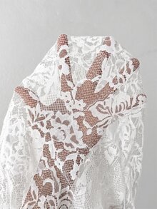 StreetHx Sexy Romantic White Floral Floral Lace Sheer Top, Fitted Mesh Undershirt Wedding Night Out Date Night Autumn - White - View 4
