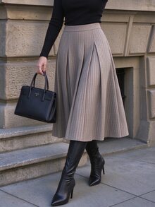 SHEIN PariChic Women's Fall Grey Plaid High-Waist A-Line Asymmetric Skirt, Structured Pleated Swing Skirt,Sophisticated Occasion Wear For Business Daily Commute - Multicolor - View 1