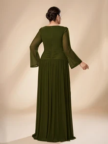 Serin Plus Size Elegant Luxurious Graceful Olive Green Beaded Lace ...