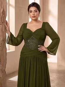 Serin Plus Size Elegant Luxurious Graceful Olive Green Beaded Lace ...