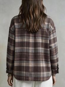 SHEIN Minimalist Casual Vintage Plaid Collar Pocket Loose Long Sleeve Shirt For Women - Multicolor - View 4