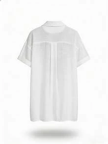 SHEIN Swim 女士简约纯色短袖和服式罩衫，夏季沙滩女式长款沙滩罩衫 - 白色 - 查看 7