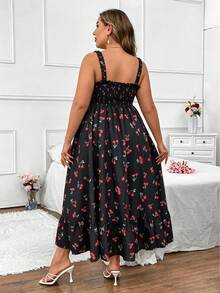 Vionelle Plus Size Summer Casual Solid Color Cami Dress Maxi Women Outfit - Black - View 2