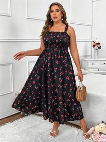 Vionelle Plus Size Summer Casual Solid Color Cami Dress Maxi Women Outfit - Black - View 5