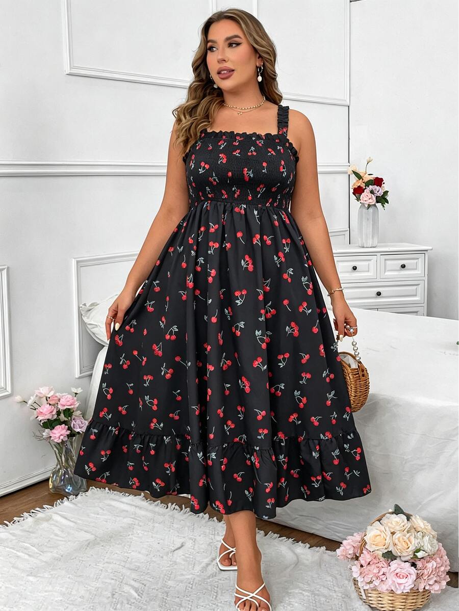 Vionelle Plus Size Summer Casual Solid Color Cami Dress Maxi Women Outfit - Black - View 1