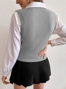 SHEIN PariChic Solid Cable Knit Sweater Vest Without Blouse - Light Grey - View 2