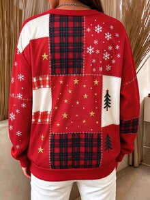 SHEIN LUNE 女款秋冬聖誕套頭運動衫，聖誕運動衫，秋冬服飾 - 紅色 - 查看 2