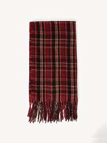 Opalesca Women's Plaid Knit Long Red Scarf Shawl, Popular Thick Warm Shawl, Non-Elastic Decorative Plaid, Suitable For University Campus - Red Wine Black Currant - View 4