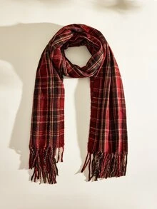 Opalesca Women's Plaid Knit Long Red Scarf Shawl, Popular Thick Warm Shawl, Non-Elastic Decorative Plaid, Suitable For University Campus - Red Wine Black Currant - View 2