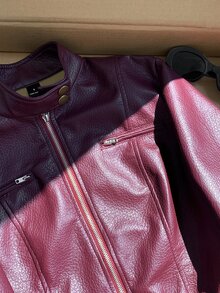 Comfortcana Women's Solid Color PU Leather Fashion Versatile Daily Wear Long Sleeve Jacket - Burgundy - View 8