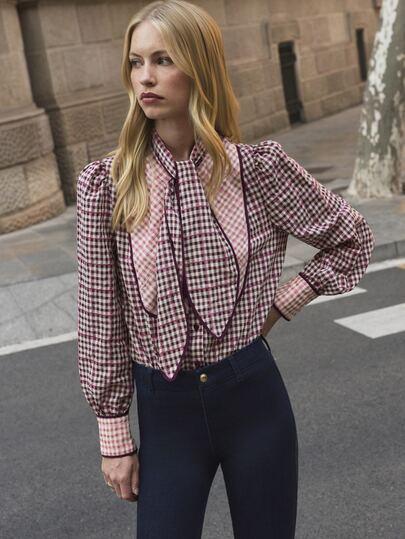 Nöista Burgundy Plaid Shirt, Fitting Practical. British Preppy, Vintage, Country, Daily Outings, Campus, Casual Commutes, Dates, Fall/Winter,Going Out ,Cute
