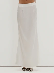 MUSEYN White Satin Jacquard Low Waist Maxi Skirt Versatile Evening Date Night Chic New Season Fall Party Elagant - White - View 2
