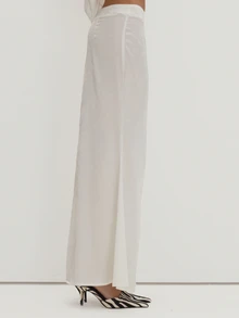MUSEYN White Satin Jacquard Low Waist Maxi Skirt Versatile Evening Date Night Chic New Season Fall Party Elagant - White - View 3