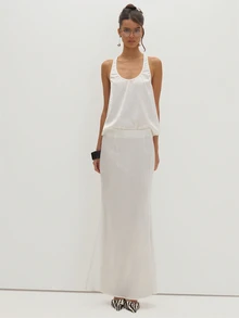 MUSEYN White Satin Jacquard Low Waist Maxi Skirt Versatile Evening Date Night Chic New Season Fall Party Elagant - White - View 1