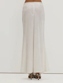 MUSEYN White Satin Jacquard Low Waist Maxi Skirt Versatile Evening Date Night Chic New Season Fall Party Elagant - White - View 4