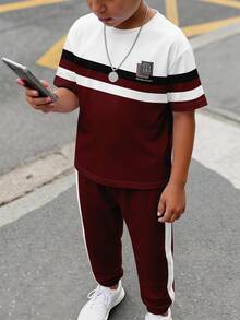 青少年男孩休閒舒適時尚簡約圓領短袖T恤與長褲套裝 - 彩色 - 查看 6